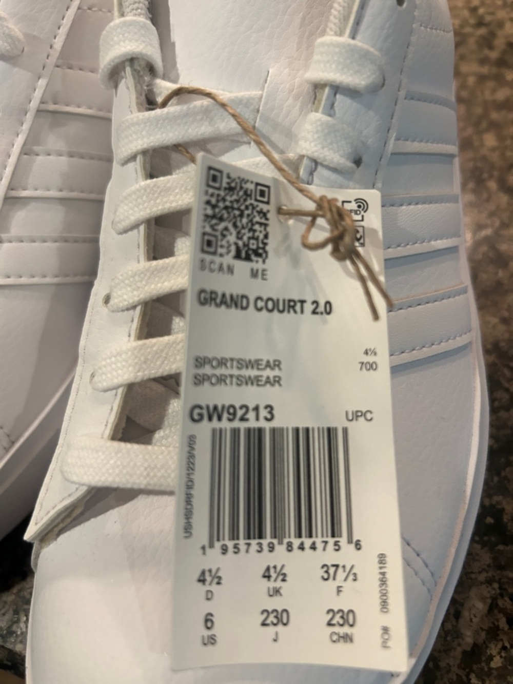 adidas Grand Court 2.0 White Low-Top Sneakers with Gold Logo Accents - Picture 3 of 5